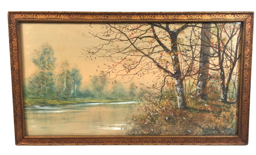 Raphael Senseman Watercolor of Trees by River Framed