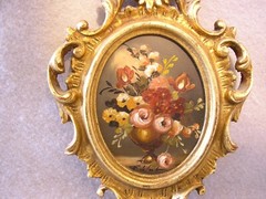 Miniature Original Oil Painting Art Still Life Oval Goldwashed Wooden Frame