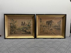 Two Vintage G. Lelong Paris Lithograph Print Set Notre Dame Arc de Triomphe