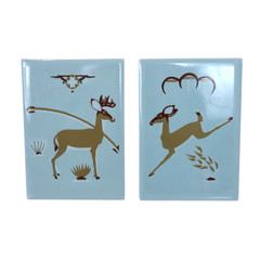 Vintage Mesquakie Meskwaki Settlement Native American Art Tile Set Reindeer