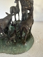 Animal Bronze 19th Century Deer Group By Ronl 1971