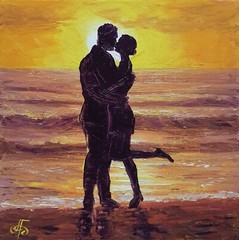 Ukraine Artist Twilight Romance Duet Original Oil Painting Gift Wall Art Decor