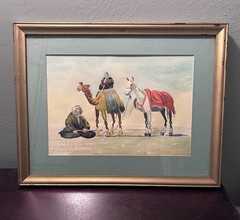 Signed Dated E. Svachian Original Watercolor Desert Travels Camels