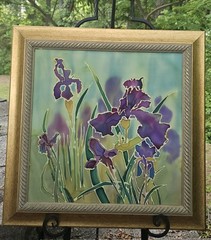 Signed Original Ink on Silk Painting- Irises on Silk by Anne Gordon- Framed