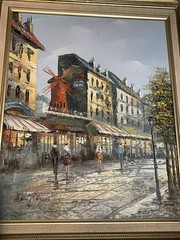 Vintage Henri Rogers Paris Street Scene Oil Painting Canvas MCM