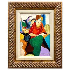 Itzchak Tarkay (1935-2012) „Waiting“ Signed Mixed Media Overpaint, Framed