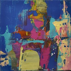 Original oil painting 8″x8″ Contemporary art, Abstraction, Sea, Sky Blue, Pink
