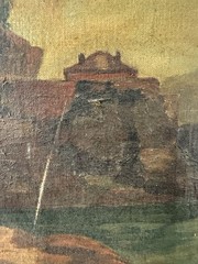 Oil On Canvas Signed Rocky Coast At Sunset Orientalism 46×61 Cm