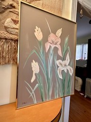 Signed J. Allen Floral Oil Painting on Canvas 40.5” 30.5” Mid Century Vintage