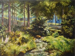 ORIGINAL PALETTE KNIFE OIL PAINTING 19.5″X25.5″ „FOREST CREEK‘