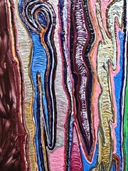 Painting By Cuban American Artist Jose Acosta. „Red Table“ 43 3/4″ X 31 1/2″