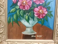 Baltimore Maryland artist Edna Lewis (1891-1982) two vintage floral paintings