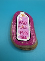 Hand Painted Rock Art Adult Humor Bad B Pink Tea Funny Sparkles Decor