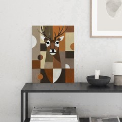 Original Art Geometric Stag Deer Painting Modern Abstract Wall Art Decor 12×16