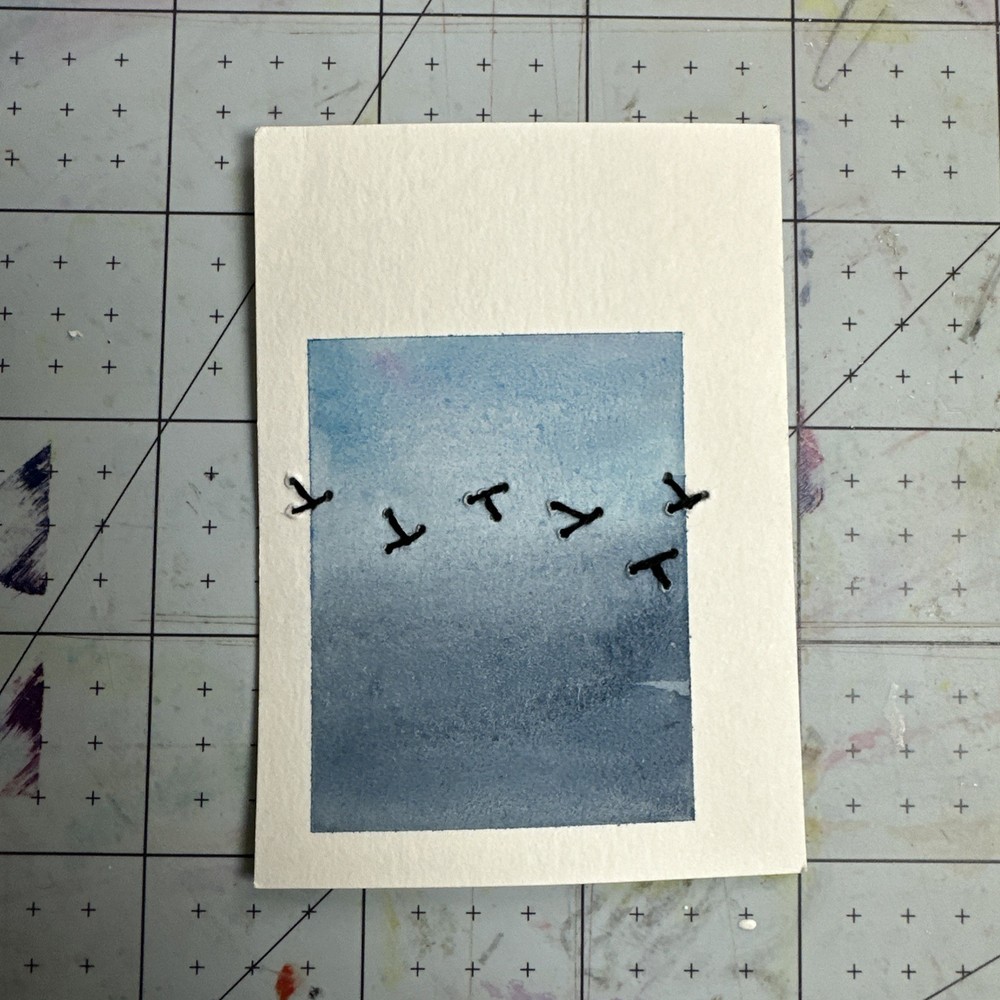 ACEO Original Art Card – Embroidered Birds – 1K to OK #113