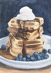 “WAFFLES” 5×7 Original Acrylic On Canvas Board Waffles Breakfast Painting
