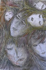 ORIGINAL FEMALE DRAWING 13 X 9 INCH BROWND BLACKS PENCILS BY RIVKA FILIIN
