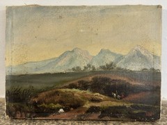 Antique Oil on Canvas Signed Landscape Mountain French School Or Italian