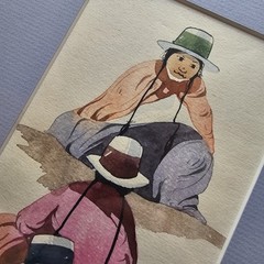 Original Peruvian Women With Child Watercolor Edilberto Hinojosa Matted Framed