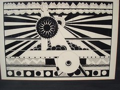 Modernist Black and White Painting „I Seen The Light“ Langston 1974