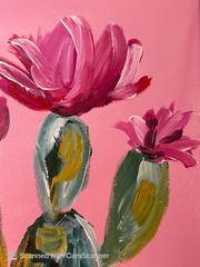 Pink Flowering Desert Cactus Original Acrylic Painting 11×14 Signed Canvas Art
