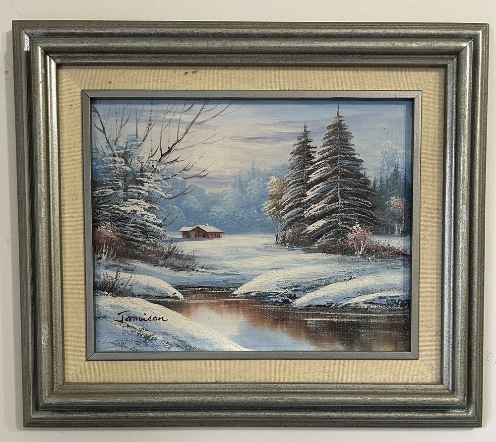 Jamison Winter Landscape Oil Painting Signed Original Framed Vintage, signed