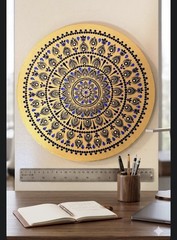 Hand Painted Mandala Wall Art Gold & Blue Dot Mandala with Rhinestones . 25 cm