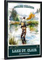 Lake St. Clair, MICHIGAN Fishing Travel Poster Framed Canvas Anglers Paradise