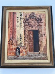 Iconic Church Painting Religious Architecture Vintage Mexico Listed American Oil