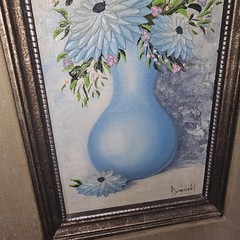 Patsy Tymoski Acrylic Painting Pastel Blue Floral Flowers Signed Mounted Framed