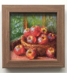 Original Oil Painting in wooden Frame Still life Red Apples Miniature 4х4 in