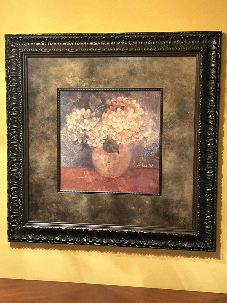 Albena Hristova „Still Life Flowers in Vase” 35 1/2 X 35 1/2 Framed Art Vintage 