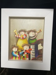 JOYCE ROYBAL OIL PAINTING FRAMED SIGNED 10″ X 8″ CANVAS CHILDREN’S MUSICANS