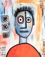 A.Z. Davis 20 x 16″ Painting Abstract Modern Pop Art Street Folk Art Man Orange