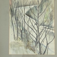 T. X. Durnford 1957 watercolor „Swan Creek in January“ signed matted frame 25×18