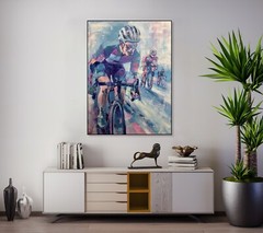Dynamic Cycling Sport Painting on Canvas Modern Impressionist Biker Art Sports