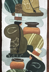 Ulderico Puma Ccama 1997 Watercolor Cusco Peru Andean Women with Pots 3×9″