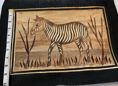 Vintage East African Dry Banana Leaf Artwork 9X13 Zebra Scene/Black Burlap Mat