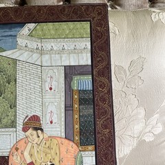 Indian Miniature Painting Of King & Queen Love Scene Art On silk 14 x 19 Inches
