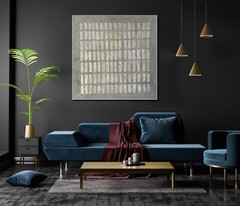 Large Abstract Gray 3d Textured Grid Canvas Painting Textured Neutral Minimalist