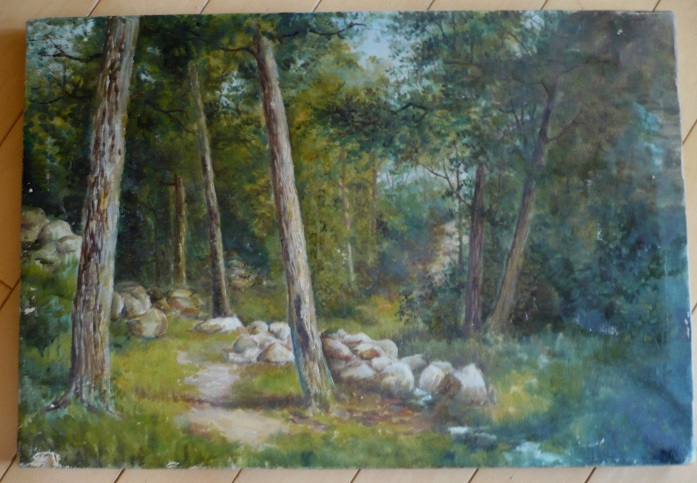 G.F. CASTLEDEN, LISTED ANTIQUE OIL, BIRTLE MANCHESTER ENGLAND SPRING LANDSCAPE