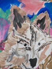 Colorful Neo Expressionist Original Wall Art, Wolf #1 Painting.