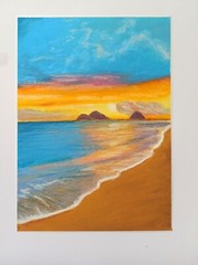 Seascape Painting Tropical Seaside Sunset Beach Original Oil Pastel 8х11″