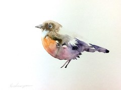 Sparrow, Bird, Watercolor artwork, Handmade, Original painting on paper