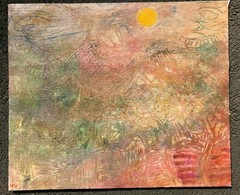 „Tropical Island“ Oil Painting on Cardboard-Outsider Art-Paul Nickel (Welsh)