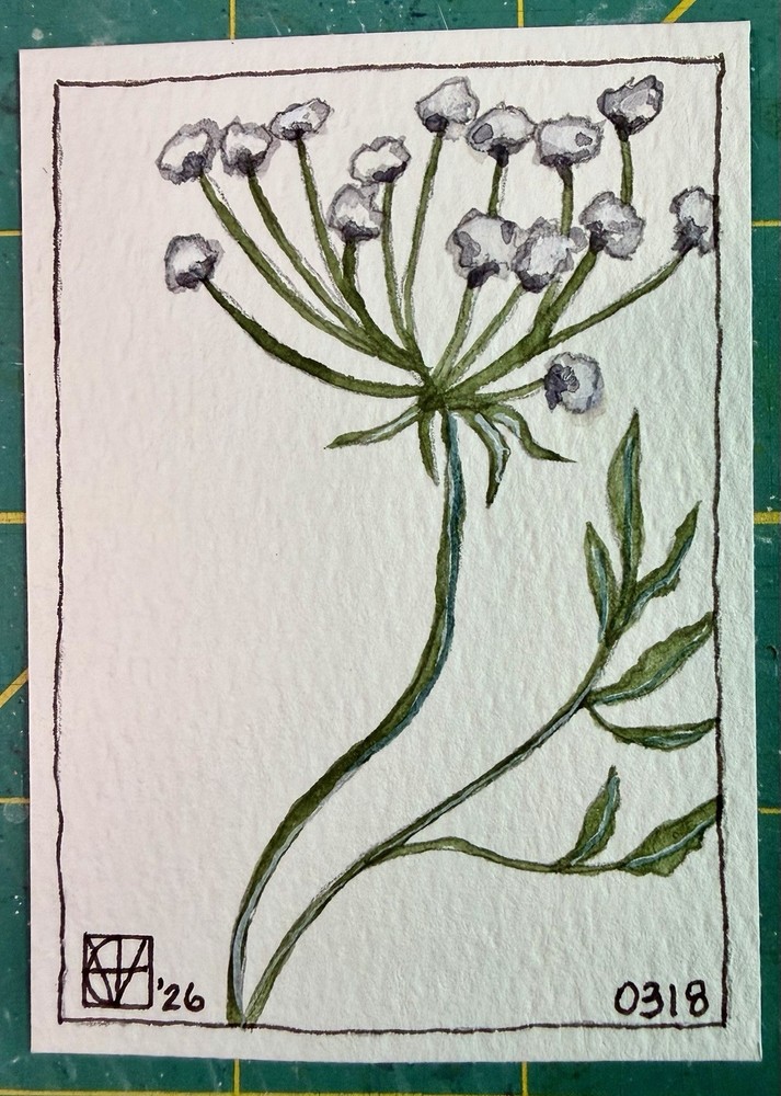 Painting by M. M. Hackney Botanical Flower Watercolor, Original Signed, 2.5×3.5