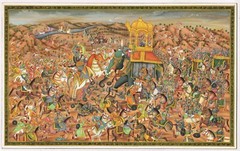 Indian Miniature Painting Of Battle Of Haldighati Art On Wooden Plate 13×8 Inch