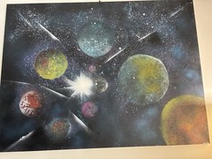 Abstract Outer Space Planets & Stars Painting, Medium Unframed Wall Art