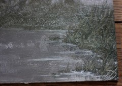 Landscape Oil Painting Canvas Board Tree River Country Gray Lake Art