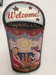 Vintage Handmade Wall Door Hanger Children Playing In Sand Beach 18”